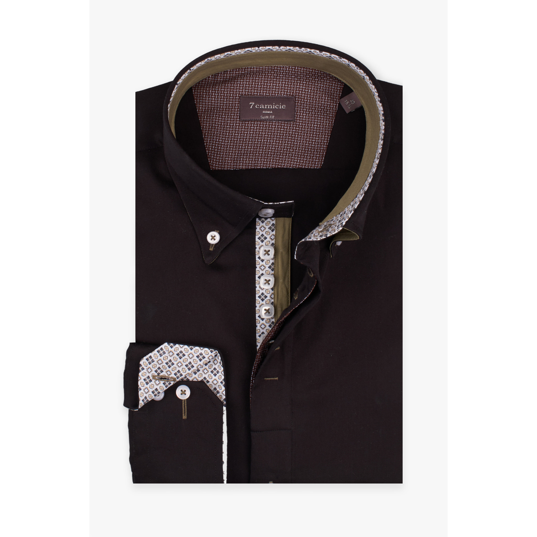 Camicia Uomo 2 Bottoni Button Down Slim Satin Unito Nero