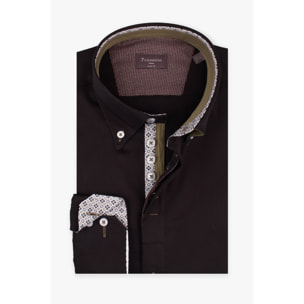 Camicia Uomo 2 Bottoni Button Down Slim Satin Unito Nero