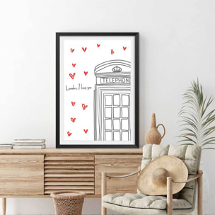 Affiche london i love you telephone boxes Affiche sous cadre noir