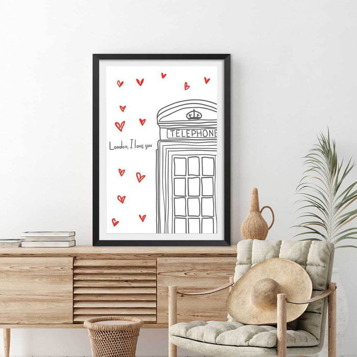 Affiche london i love you telephone boxes Affiche sous cadre noir