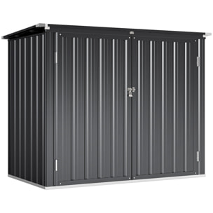 Cobertizo para Contenedor de Basura Doble, Caseta para Cubo de Basura de 240L de Acero Galvanizado con Tapa Abatible y Puertas con Cerradura, para Jardín, Exterior, 150x80x117 cm, Gris Oscuro