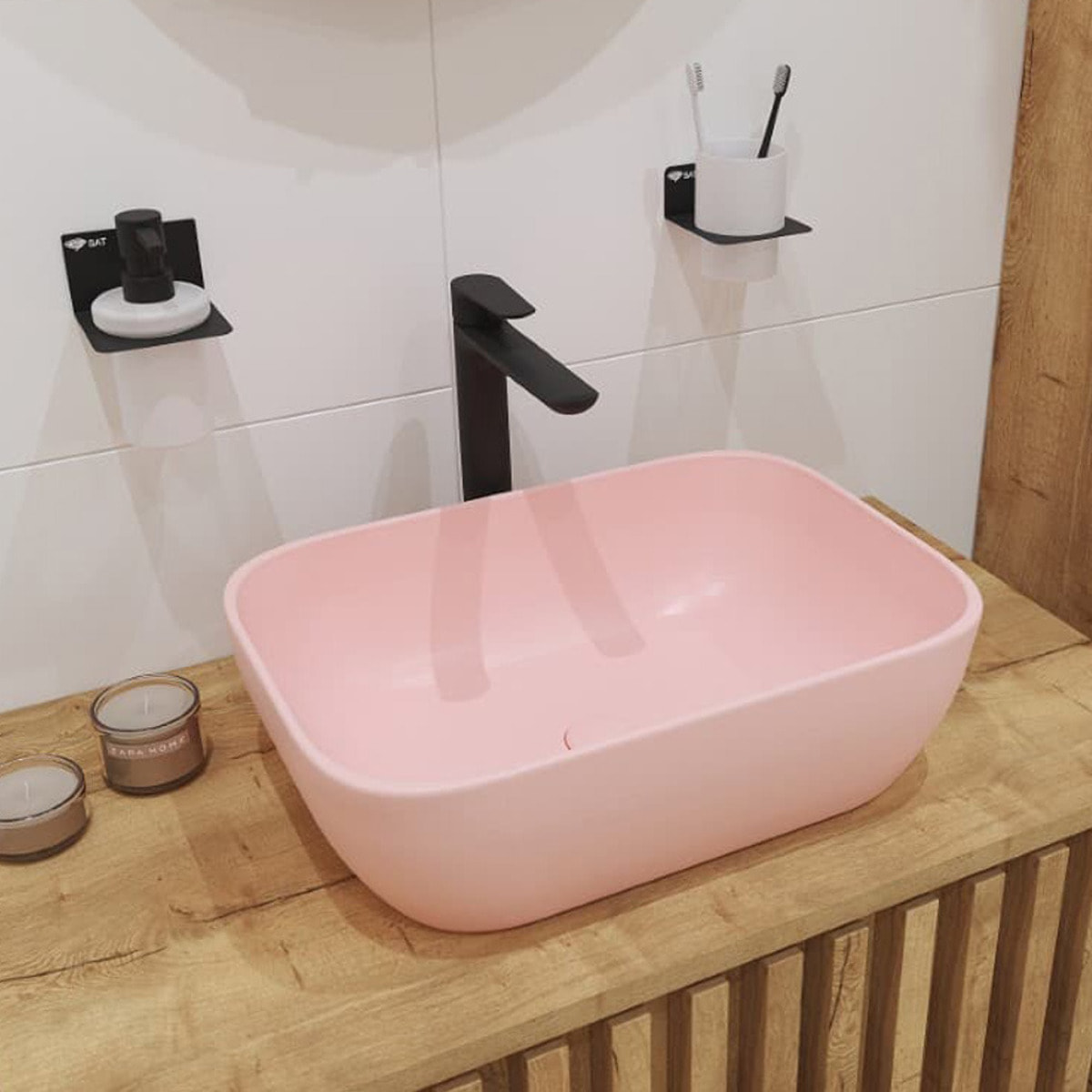 Mood set mitigeur lavabo XL + mitigeur cuisine Ceramia Timeless acier inoxydable, douchette extractible, noir mat (SATBSMTKLBMC)