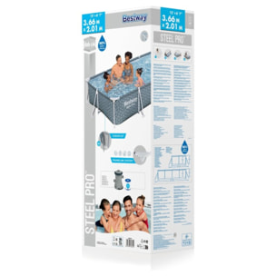 Bestway Piscine hors sol tubulaire rectangulaire Bestway Steel Pro 366 x 201 x 66 cm décor graphique