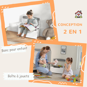 Coffre à jouets pour enfants 2 en 1 banc meuble de rangement et assise avec dossier et accoudoirs - vérin pneumatique 68,5L x 34l x 58H cm gris