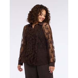 Fiorella Rubino - Camicia in pizzo con rouche sul davanti - Marrone