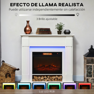 Chimenea Eléctrica Empotrable con Efecto de Llama 3D, Tira de Luz LED RGB, Chimenea Decorativa, 1800W, Temporizador, Termostato Digital, Mando a Distancia, para 30 Ã£Å½Â¡, Blanco