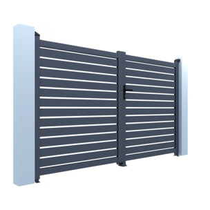 Portail semi-ajouré en aluminium "Julien"- 340 x 140 cm - Gris