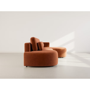 Mahina - canapé d'angle droit 4 places convertible avec coffre en velours côtelé - Terracotta