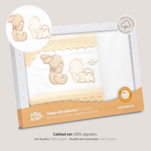 Triptico Minicuna Guipur Oso Tumbado Conejito Bco/Beig