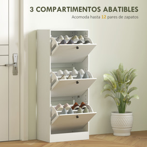 Zapatero Estrecho con 3 Puertas Abatibles Zapatero Entrada Recibidor con Estantes Ajustables para 12 Pares de Zapatos para Pasillo Espacios Reducidos 47x28x115 cm Blanco Veteado