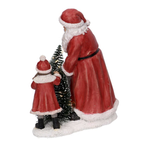 Statua in resina babbo natale con bambina rossa con led cm15x11h18,5