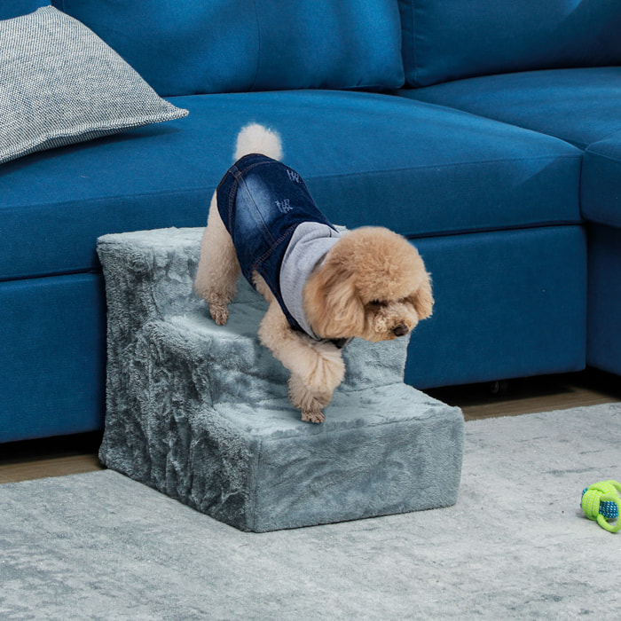 Escalera para Perros de 3 Peldaños con Funda Extraíble y Lavable Escalera para Mascotas Mayores Perros Pequeños Gatos para Cama Sofá 46x35x35 cm Gris Claro