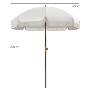 Sombrilla de Playa con Flecos Ø190x210 cm Parasol para Terraza con 8 Varillas Apertura Manual Anti-UV Impermeable y Bolsa de Transporte para Jardín Piscina Crema