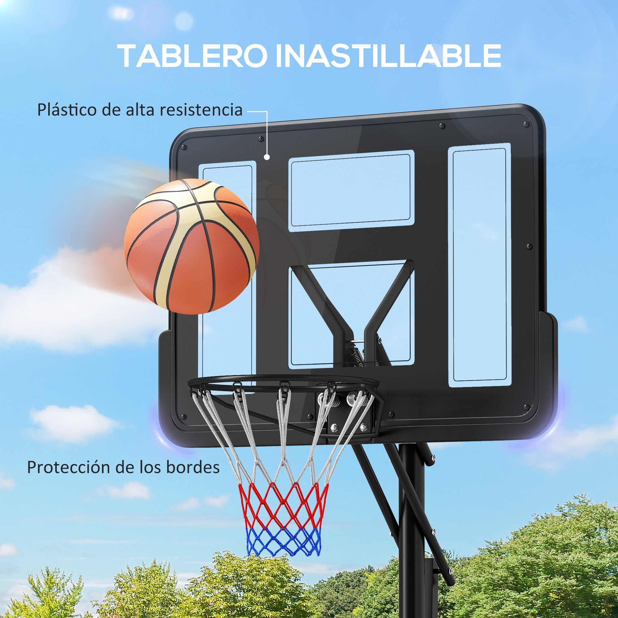 Canasta de Baloncesto de Exterior con Altura Ajustable 235-305 cm Aro de Baloncesto con Soporte Canasta de Baloncesto con Ruedas Base Rellenable Bolsa de Peso Negro