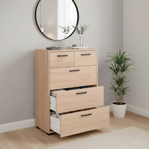 Cassettiera Alta 5 Cassetti Comò Mobile Contenitore Moderno Cassetti Scorrevoli A Sfera Camera Da Letto Ingresso Soggiorno 70.2×39.8×82.7 Cm Rovere