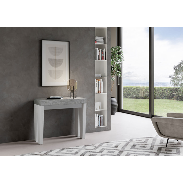 Console Spimbo Small cm.90x42 (extensible à 196) dessus Ciment structure Frêne Blanc