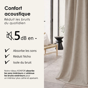 Rideau thermique phonique et semi occultant à galons fronceurs KONFOR - Beige