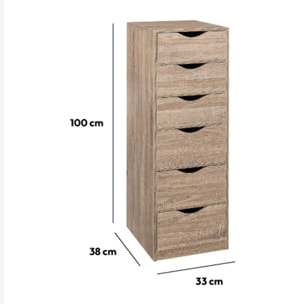 Caisson 6 tiroirs effet bois naturel