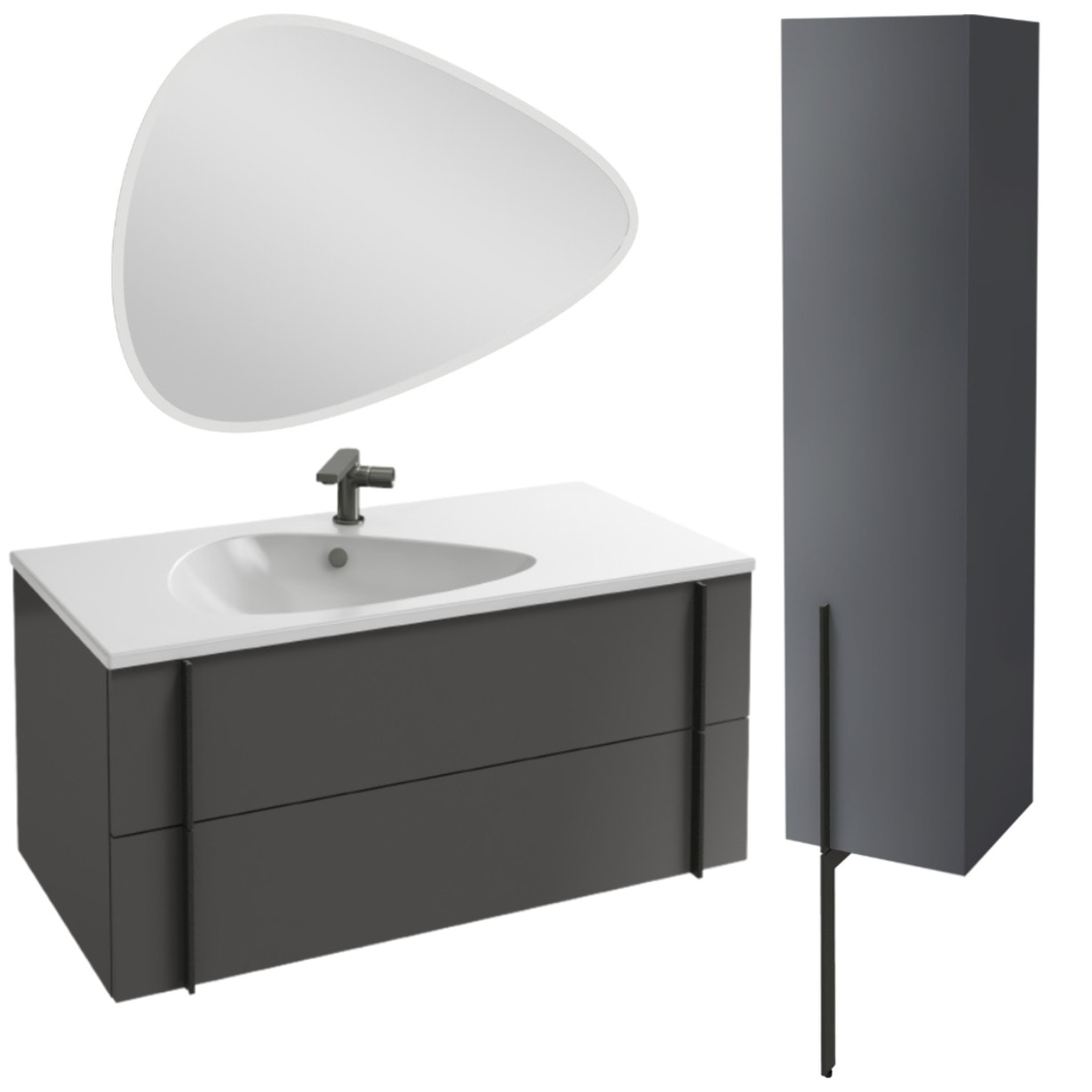 Meuble vasque Nouvelle Vague gris brillant + colonne + miroir