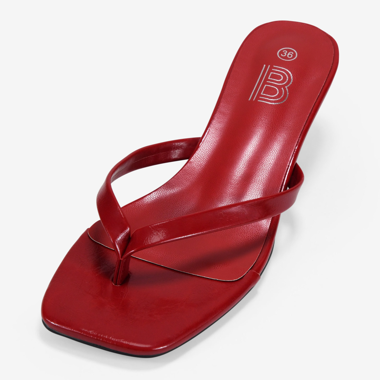 Sandalias de tacón rojas con tira de dedo