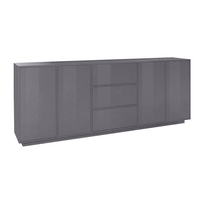 Credenza Jack, Madia da cucina a 4 ante e 3 cassetti, Buffet da soggiorno, 100% Made in Italy, cm 220x41h86, Antracite lucido