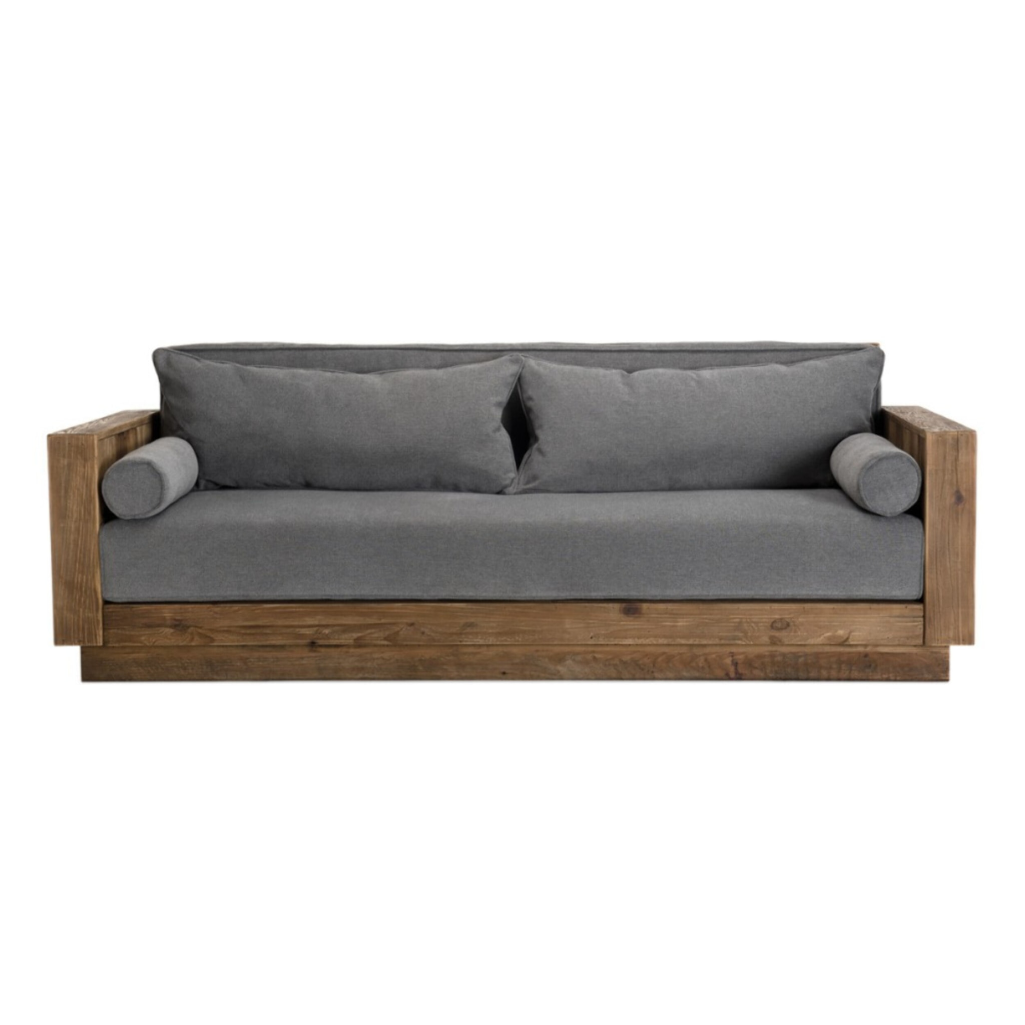 SANDY - Canapé 3 places bois Pin recyclé marron tissu gris