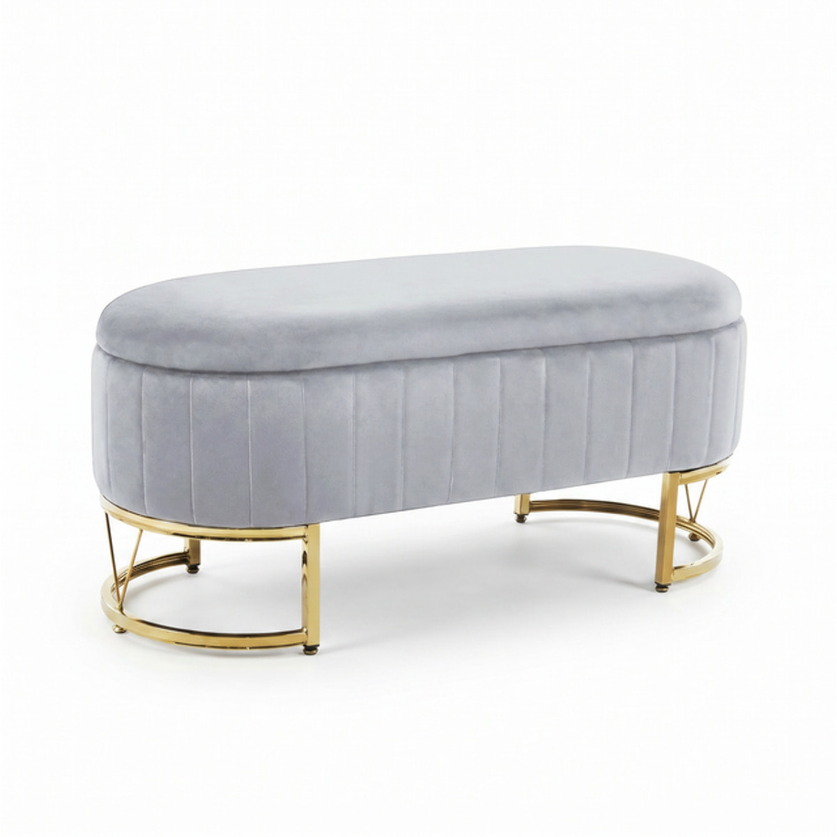 Panca Contenitore Ovale in Effetto Velluto con Ampio Vano Contenitore, Seduta Imbottita e Gambe in Acciaio, Design Elegante per Camera da Letto, Ingresso e Soggiorno