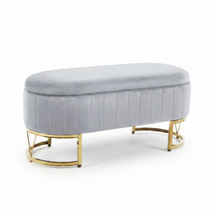Panca Contenitore Ovale in Effetto Velluto con Ampio Vano Contenitore, Seduta Imbottita e Gambe in Acciaio, Design Elegante per Camera da Letto, Ingresso e Soggiorno