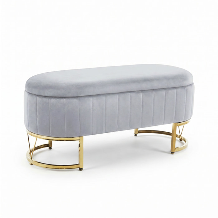 Panca Contenitore Ovale in Effetto Velluto con Ampio Vano Contenitore, Seduta Imbottita e Gambe in Acciaio, Design Elegante per Camera da Letto, Ingresso e Soggiorno