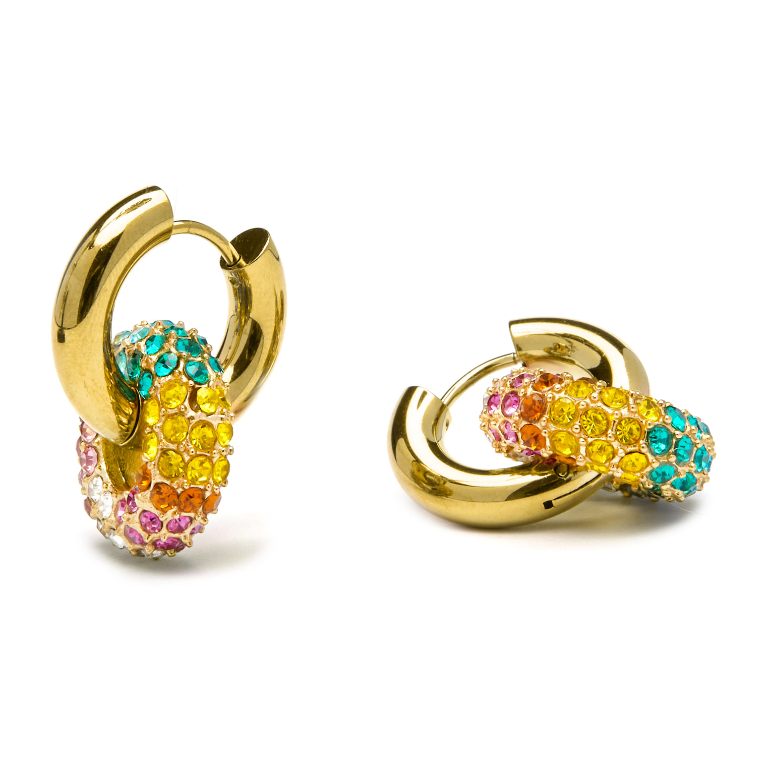 Pendientes de Cristal Multicolor acabados en oro amarillo de 18k