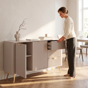 Madia Soggiorno Con 2 Ante e 3 Cassetti Credenza Salvaspazio Design Moderno Elegante Per Soggiorno Camera Con Piedini Slanciati 163 x 81 x 38 Cm Beige