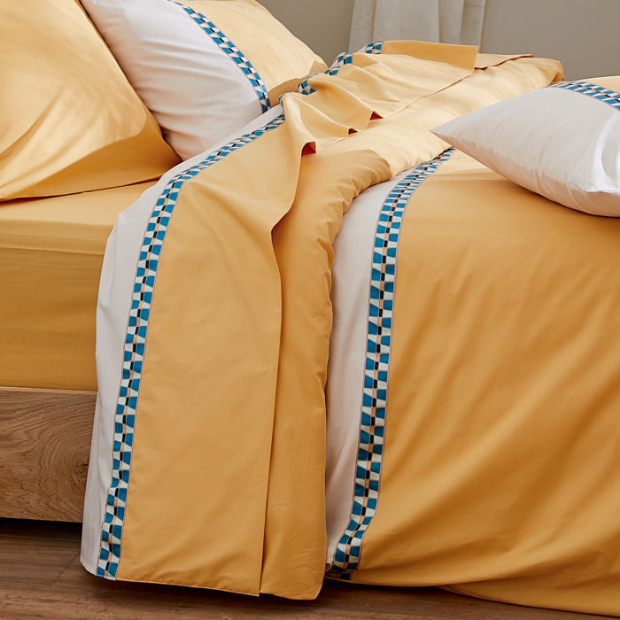 Housse de couette percale avec galon - Jaune