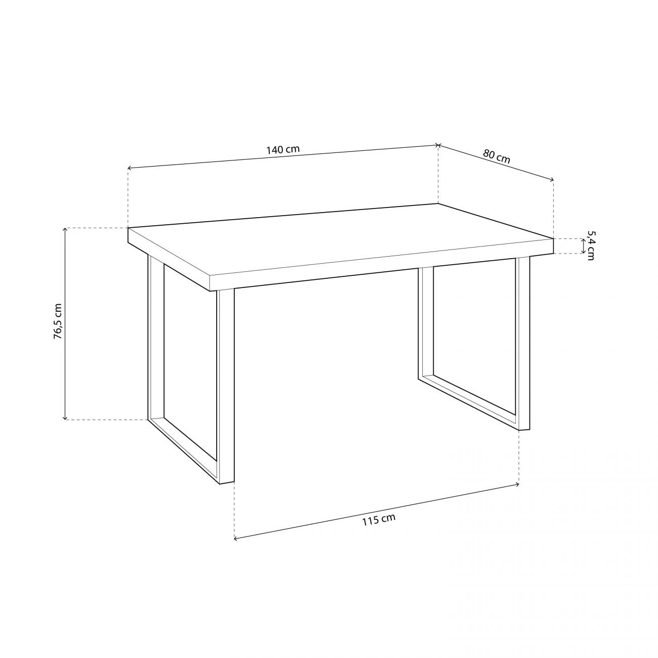 Mesa de comedor de madera de roble salvaje y patas metálicas en negro 140x80 cm Natural Roble salvaje - Negro