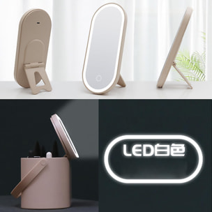 Speciale specchio per il trucco con luci a LED con scatola organizer portatile per il trucco.