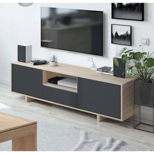 Mobile porta TV Visalia, Credenza per televisione da soggiorno, Supporto TV a 3 ante, Credenza bassa, cm 150x41h46, Rovere