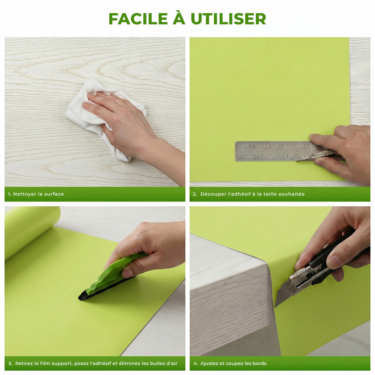 Rouleau adhésif décoratif Vinyle au Mètre - Vert pastel - Sticker Lavable Imperméable Mur Cuisine Meubles