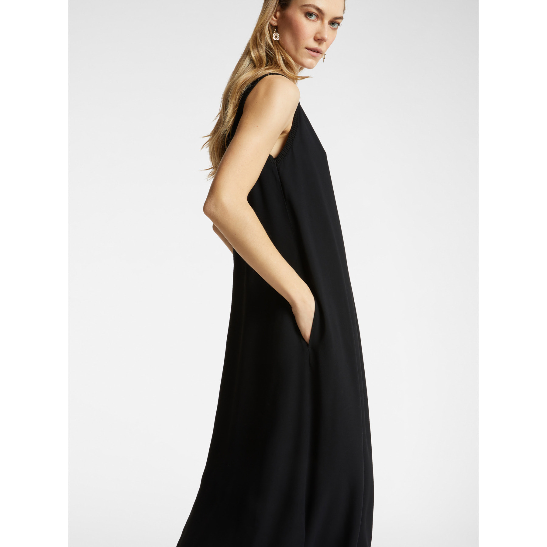 Elena Mirò - Vestido largo con bordes de canalé - Negro
