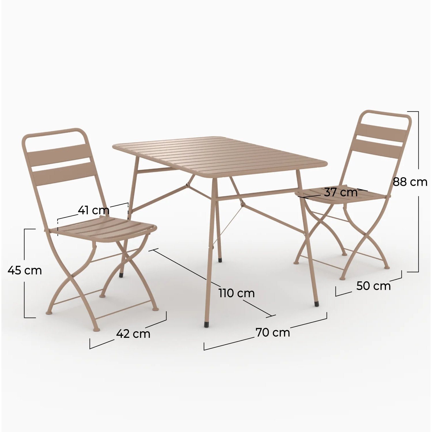 Table et chaises de jardin pliantes 4 personnes en métal taupe - Yumi