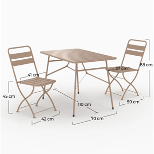 Table et chaises de jardin pliantes 4 personnes en métal taupe - Yumi