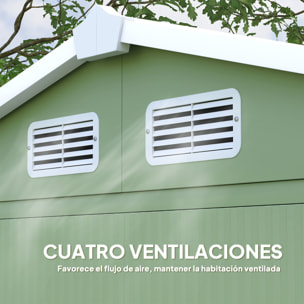 Caseta de Jardín Exterior 2,36m² 213x120x194 cm Cobertizo de Jardín Exterior con Base Refuerzo (Suelo NO Incluido) Puertas Correderas Dobles Candado Ventanas Verde Claro