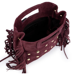 Barbata bolso bandolera mujer. Piel auténtica Gamuza con tachuelas decorativas.