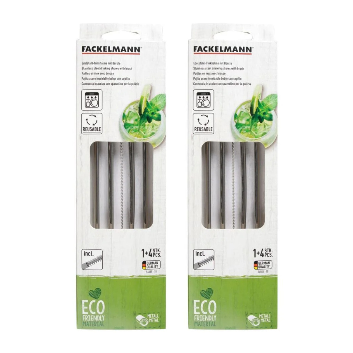 Lot de 8 pailles en inox avec 2 goupillons de nettoyage 24 cm Fackelmann Bar Concept