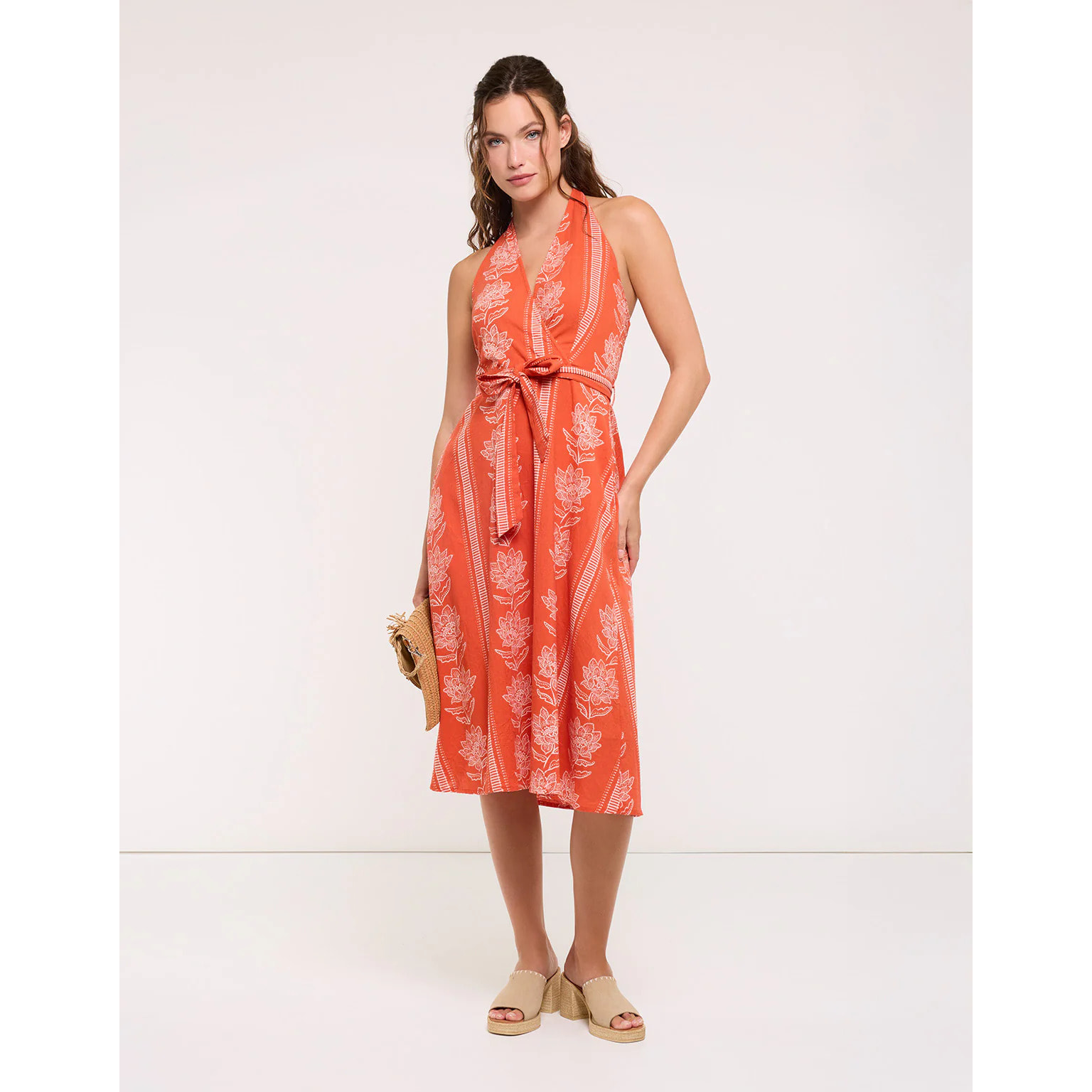 Vestido Midi Naranja con Lazo - Galia