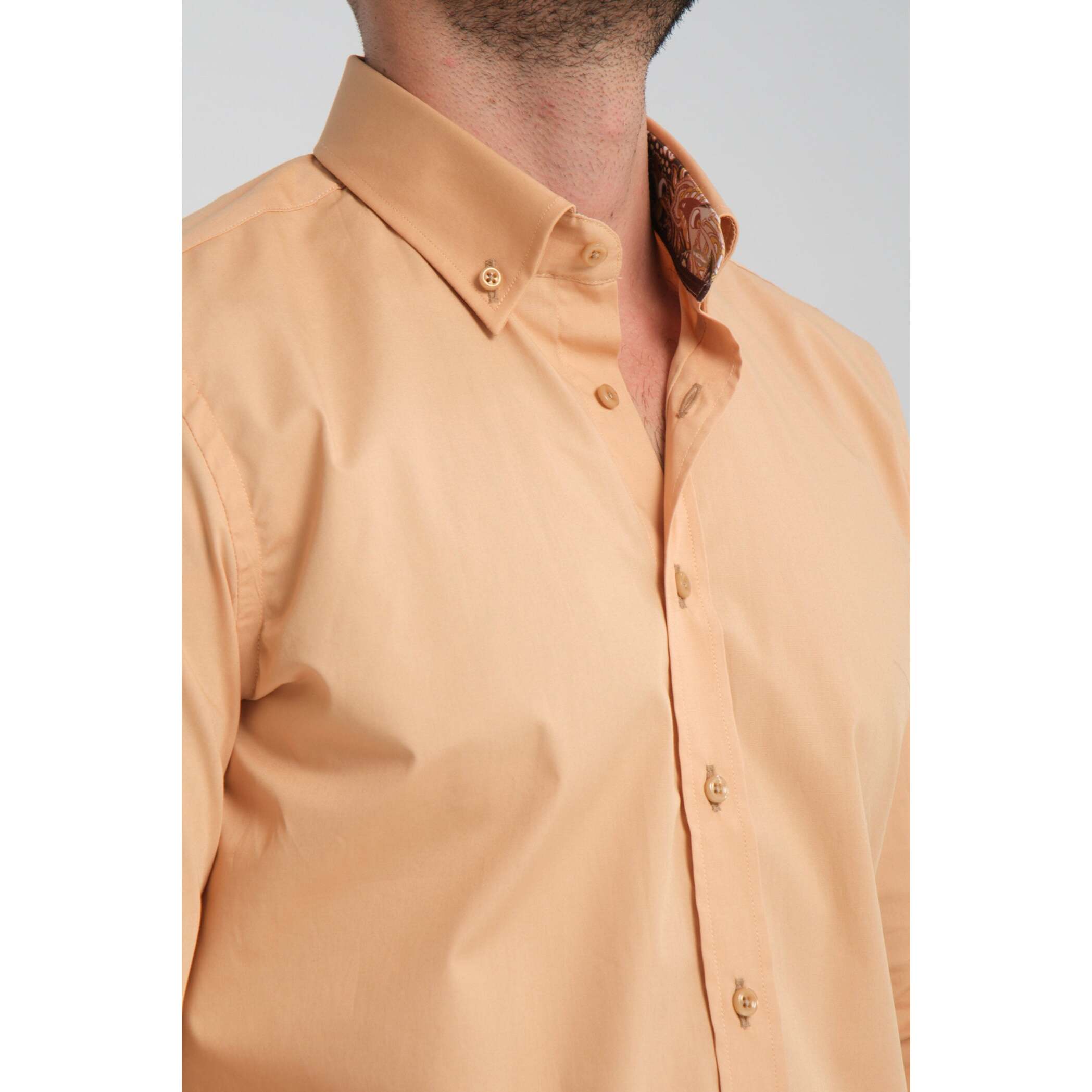 camicia uomo 1 bottone button down slim Popeline Stretch Unito Mastice