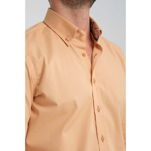 camicia uomo 1 bottone button down slim Popeline Stretch Unito Mastice
