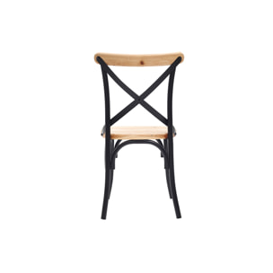 Chaises bistrot bois clair massif et métal noir (lot de 2) JAKE