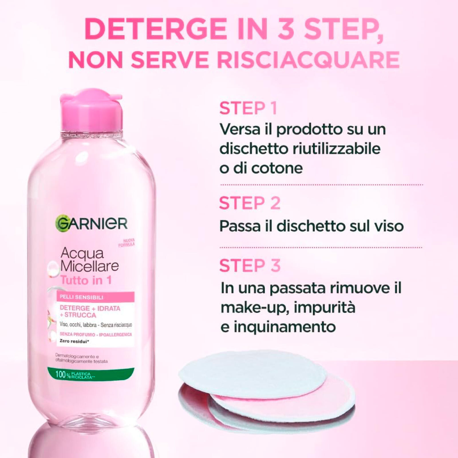 2x Acqua Micellare Ipoallergenica per Pelli Sensibili SkinActive Tutto in 1 Detergente Idratante Struccante Senza Risciacquo per Viso Occhi Labbra - 2 Flaconi da 400ml