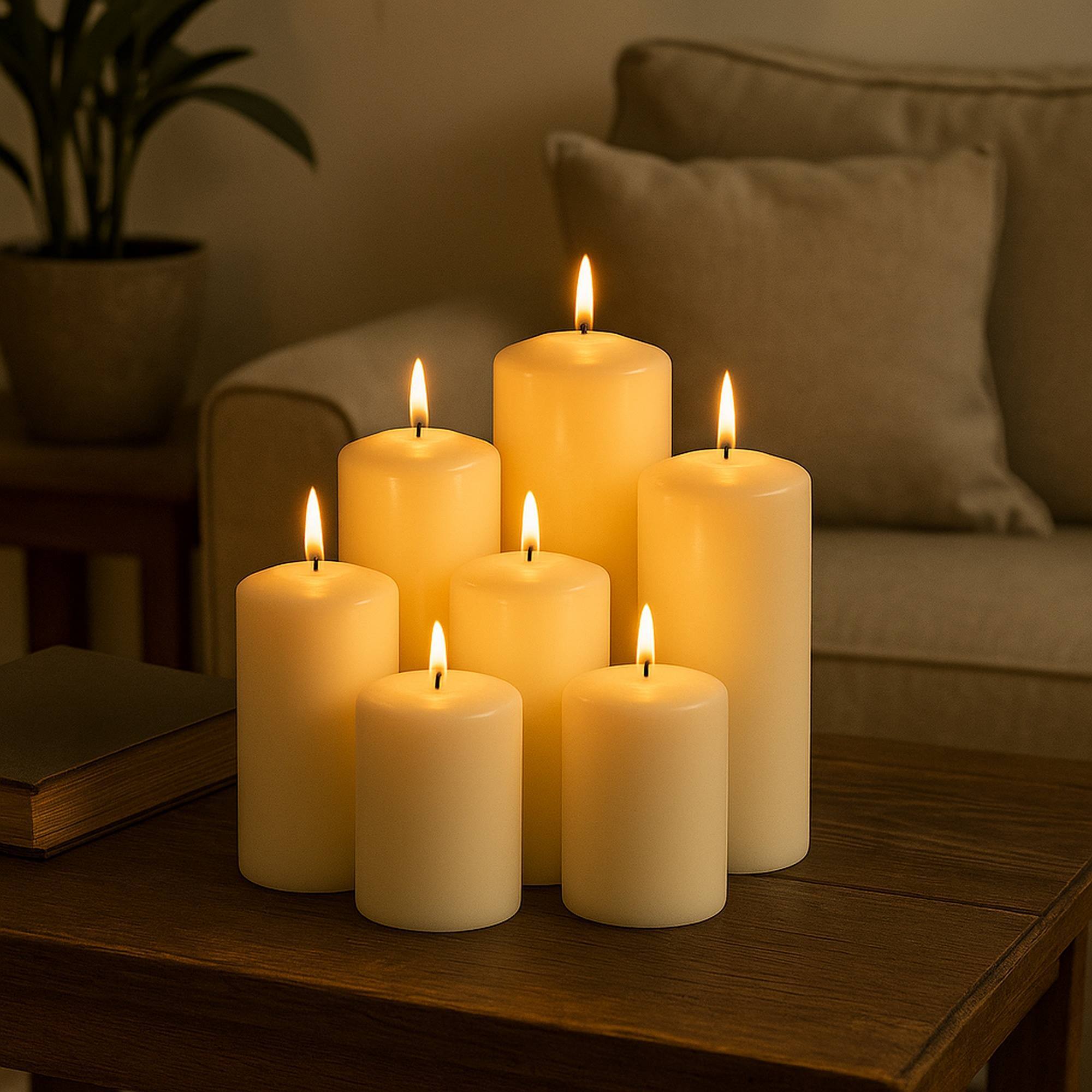 Well home set de velas blancas sin esencia: 7 tamaños surtidos en caja retractilada