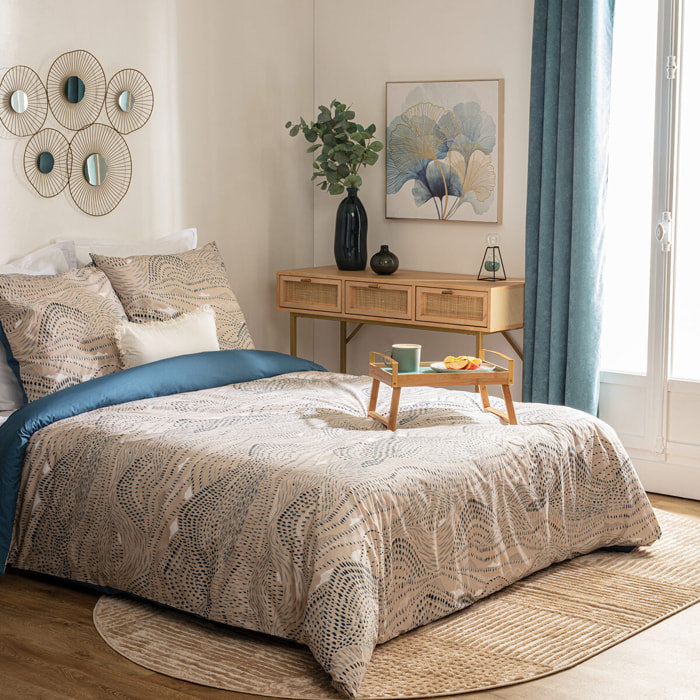 Parure de lit imprimée Ilyan - percale - bleu - 260x240 cm
