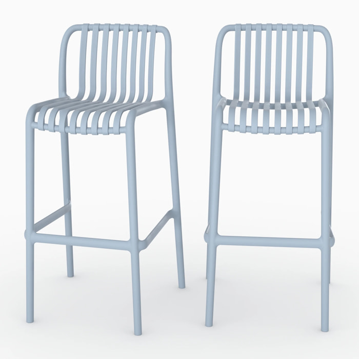 Lot de 2 chaises de bar de jardin 76 cm en plastique bleu pastel - Duli